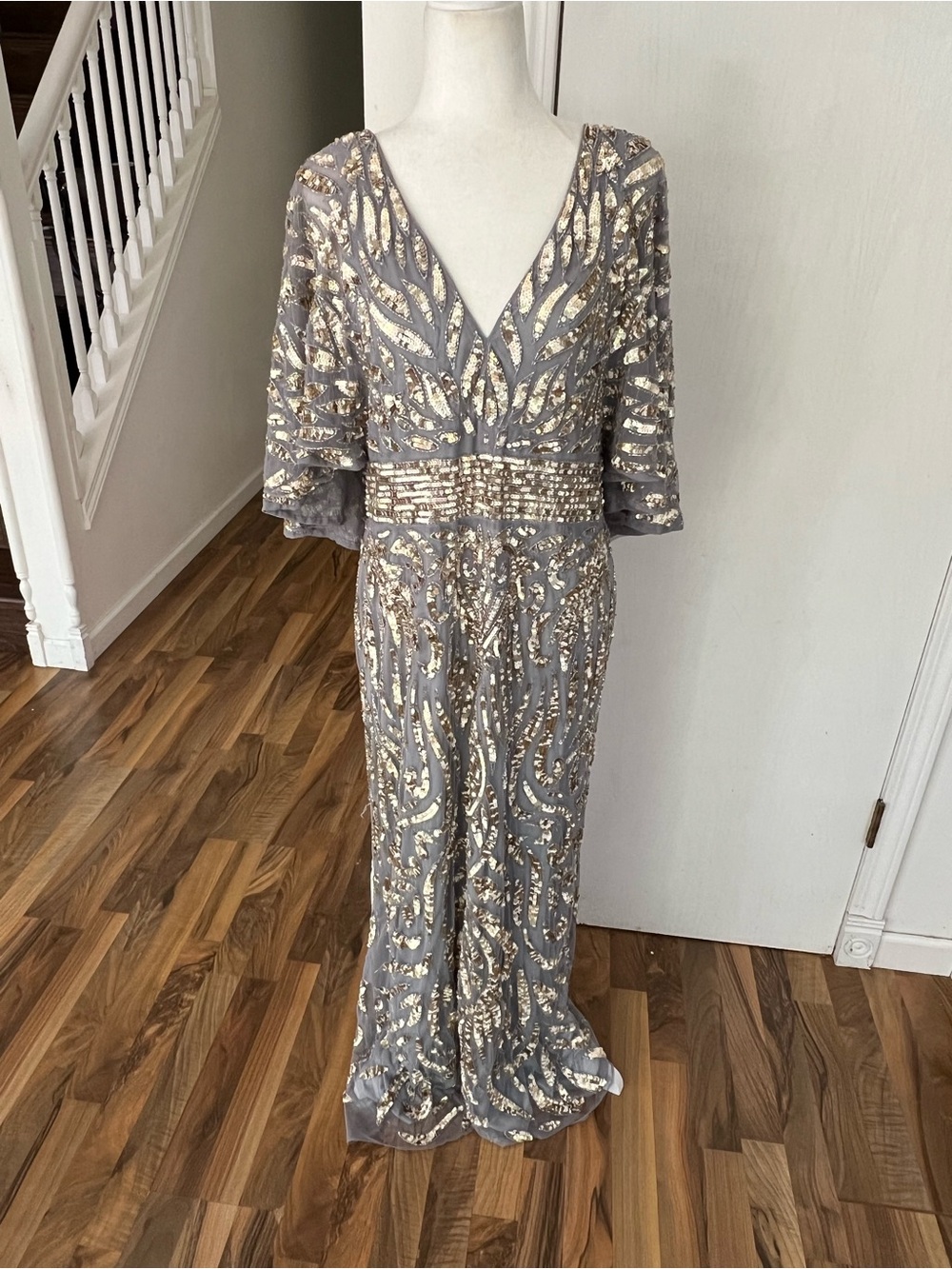 Mac Duggal Silver & Gold Sequin Embellished Formal Gown, 4858 F, 20/24 - XXL